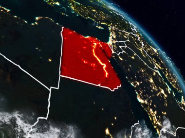 Mısır'dan alan görünür ülke sınırları ile gece. 3D çizim. Nasa tarafından döşenmiş bu görüntü unsurları.