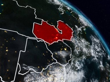 Zambiya görünür ülke sınırları ile gece uzaydan. 3D çizim. Nasa tarafından döşenmiş bu görüntü unsurları.