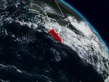 Liberya görünür ülke sınırları ile gece uzaydan. 3D çizim. Nasa tarafından döşenmiş bu görüntü unsurları.
