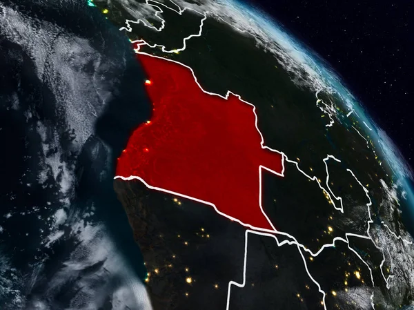 Angola görünür ülke sınırları ile gece uzaydan. 3D çizim. Nasa tarafından döşenmiş bu görüntü unsurları.