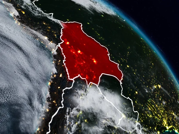 Bolivya görünür ülke sınırları ile gece uzaydan. 3D çizim. Nasa tarafından döşenmiş bu görüntü unsurları.