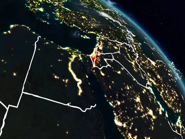 İsrail görünür ülke sınırları ile gece uzaydan. 3D çizim. Nasa tarafından döşenmiş bu görüntü unsurları.