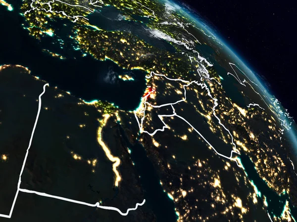 Lübnan'dan alan görünür ülke sınırları ile gece. 3D çizim. Nasa tarafından döşenmiş bu görüntü unsurları.