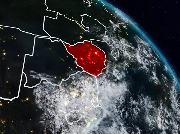 Zimbabve görünür ülke sınırları ile gece uzaydan. 3D çizim. Nasa tarafından döşenmiş bu görüntü unsurları.