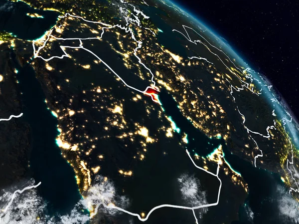 Kuveyt görünür ülke sınırları ile gece uzaydan. 3D çizim. Nasa tarafından döşenmiş bu görüntü unsurları.