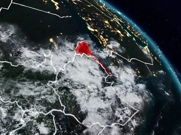Eritre görünür ülke sınırları ile gece uzaydan. 3D çizim. Nasa tarafından döşenmiş bu görüntü unsurları.