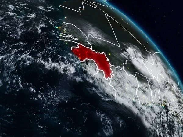 Gine görünür ülke sınırları ile gece uzaydan. 3D çizim. Nasa tarafından döşenmiş bu görüntü unsurları.