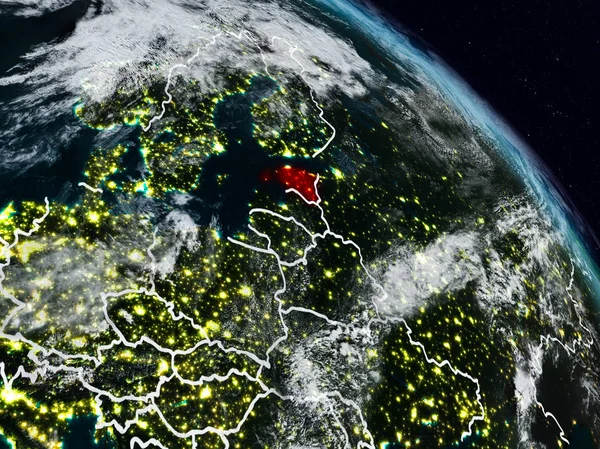 Estonya görünür ülke sınırları ile gece uzaydan. 3D çizim. Nasa tarafından döşenmiş bu görüntü unsurları.