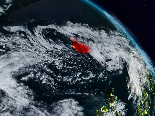 İzlanda görünür ülke sınırları ile gece uzaydan. 3D çizim. Nasa tarafından döşenmiş bu görüntü unsurları.