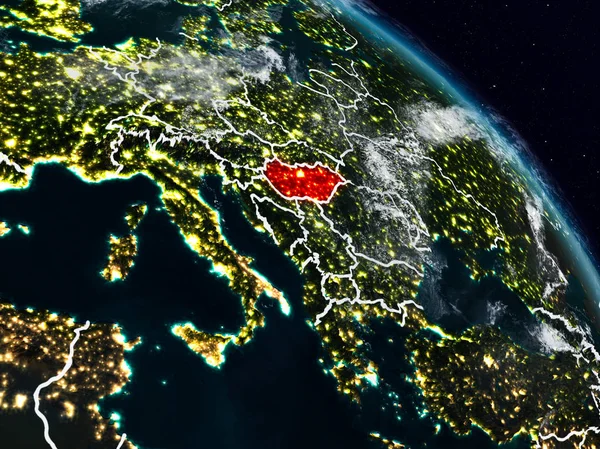 Macaristan görünür ülke sınırları ile gece uzaydan. 3D çizim. Nasa tarafından döşenmiş bu görüntü unsurları.