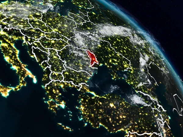 Moldova görünür ülke sınırları ile gece uzaydan. 3D çizim. Nasa tarafından döşenmiş bu görüntü unsurları.