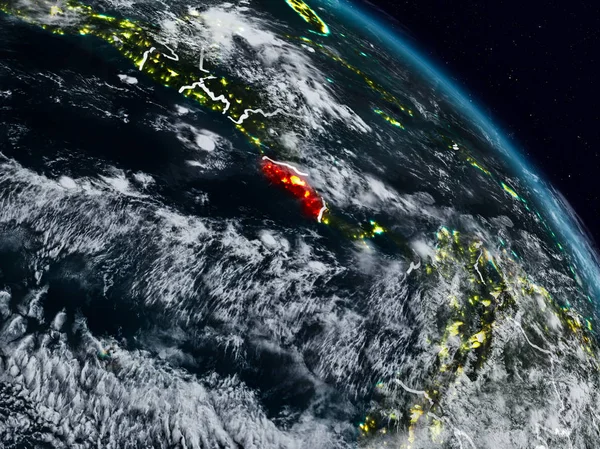 Kosta Rika görünür ülke sınırları ile gece uzaydan. 3D çizim. Nasa tarafından döşenmiş bu görüntü unsurları.