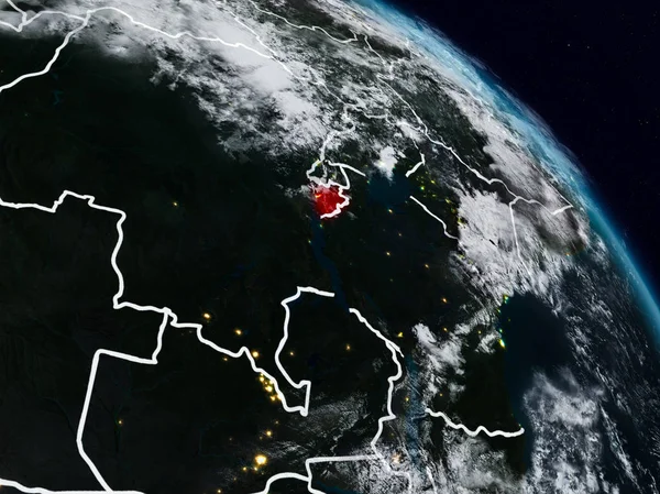 Burundi görünür ülke sınırları ile gece uzaydan. 3D çizim. Nasa tarafından döşenmiş bu görüntü unsurları.