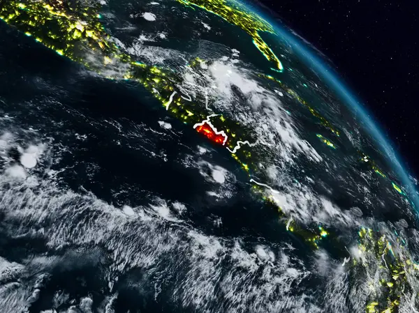 El Salvador görünür ülke sınırları ile gece uzaydan. 3D çizim. Nasa tarafından döşenmiş bu görüntü unsurları.