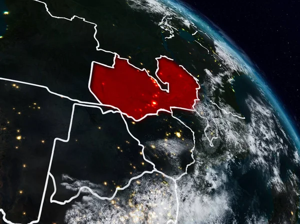 Zambiya görünür ülke sınırları ile gece uzaydan. 3D çizim. Nasa tarafından döşenmiş bu görüntü unsurları.