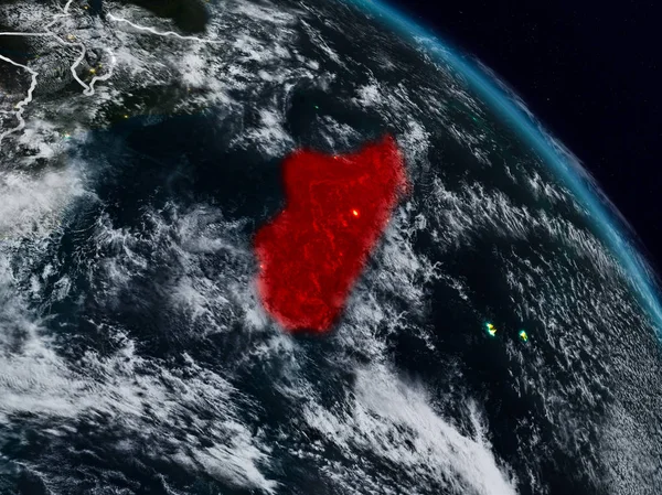 Madagaskar görünür ülke sınırları ile gece uzaydan. 3D çizim. Nasa tarafından döşenmiş bu görüntü unsurları.