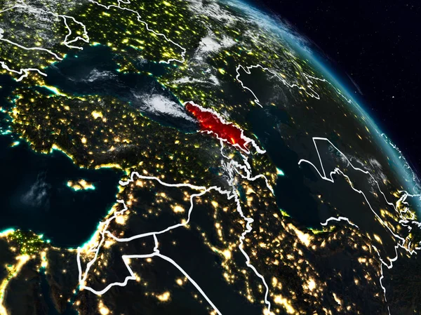 Gürcistan'dan alan görünür ülke sınırları ile gece. 3D çizim. Nasa tarafından döşenmiş bu görüntü unsurları.