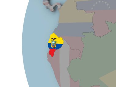 Ekvator ile siyasi dünya üzerinde katıştırılmış bayrak. 3D çizim.