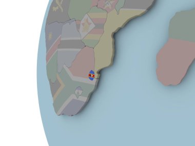 Svaziland siyasi dünya üzerinde katıştırılmış bayrak ile. 3D çizim.
