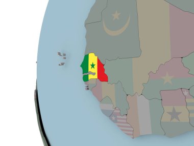 Senegal siyasi dünya üzerinde katıştırılmış bayrak ile. 3D çizim.