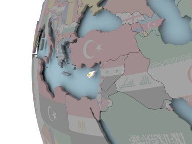 Kıbrıs siyasi dünya üzerinde katıştırılmış bayrak ile. 3D çizim.