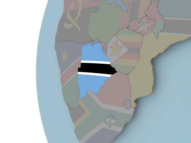 Botsvana siyasi dünya üzerinde katıştırılmış bayrak ile. 3D çizim.