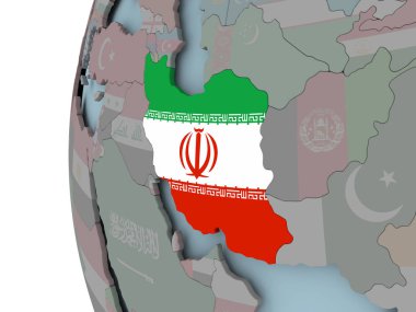 Iran siyasi dünya üzerinde katıştırılmış bayrak ile. 3D çizim.