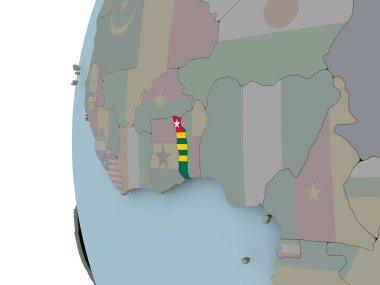 Togo siyasi dünya üzerinde katıştırılmış bayrak ile. 3D çizim.