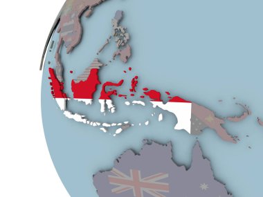 Endonezya siyasi dünya üzerinde katıştırılmış bayrak ile. 3D çizim.