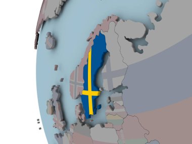 İsveç siyasi dünya üzerinde katıştırılmış bayrak ile. 3D çizim.