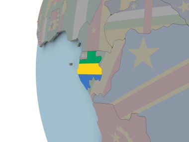 Gabon siyasi dünya üzerinde katıştırılmış bayrak ile. 3D çizim.