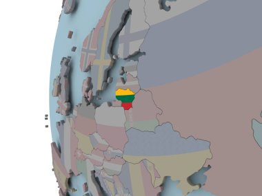 Litvanya ile siyasi dünya üzerinde katıştırılmış bayrak. 3D çizim.