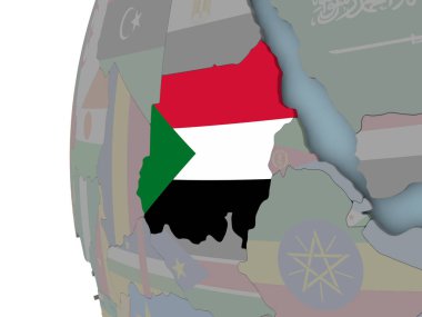 Sudan siyasi dünya üzerinde katıştırılmış bayrak ile. 3D çizim.