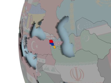 Ermenistan siyasi dünya üzerinde katıştırılmış bayrak ile. 3D çizim.