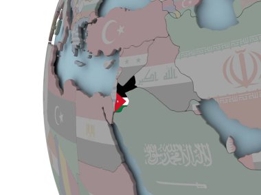 Jordan siyasi dünya üzerinde katıştırılmış bayrak ile. 3D çizim.