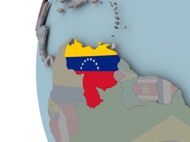 Venezuela ile siyasi dünya üzerinde katıştırılmış bayrak. 3D çizim.
