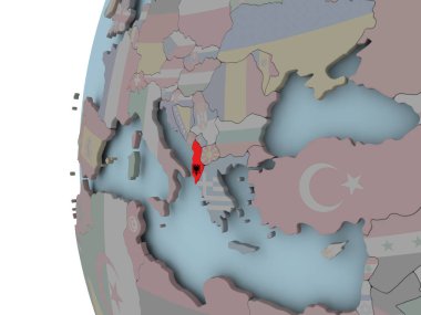 Arnavutluk ile siyasi dünya üzerinde katıştırılmış bayrak. 3D çizim.
