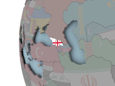 Gürcistan ile siyasi dünya üzerinde katıştırılmış bayrak. 3D çizim.
