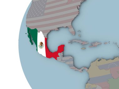 Meksika siyasi dünya üzerinde katıştırılmış bayrak ile. 3D çizim.