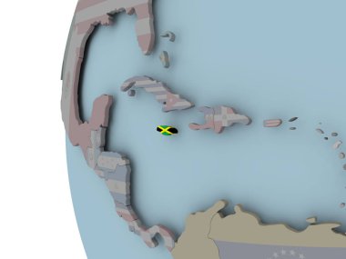 Jamaika siyasi dünya üzerinde katıştırılmış bayrak ile. 3D çizim.