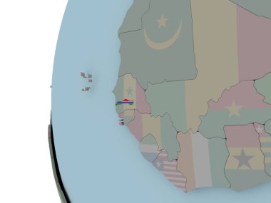 Gambiya siyasi dünya üzerinde katıştırılmış bayrak ile. 3D çizim.