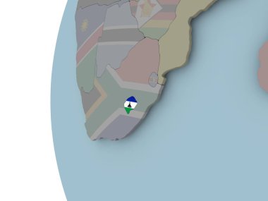 Lesotho siyasi dünya üzerinde katıştırılmış bayrak ile. 3D çizim.