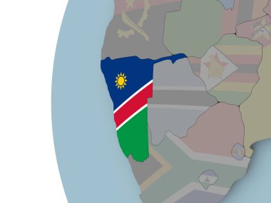 Namibya siyasi dünya üzerinde katıştırılmış bayrak ile. 3D çizim.