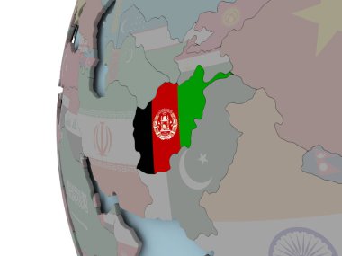 Afganistan siyasi dünya üzerinde katıştırılmış bayrak ile. 3D çizim.