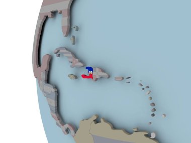 Haiti siyasi dünya üzerinde katıştırılmış bayrak ile. 3D çizim.