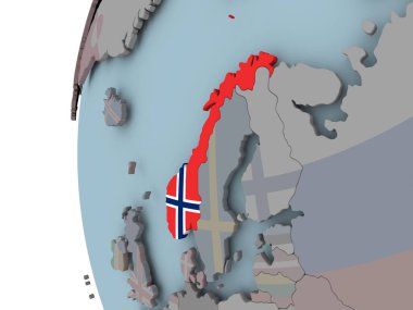 Norveç siyasi dünya üzerinde katıştırılmış bayrak ile. 3D çizim.