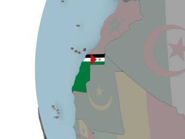 Batı Sahra siyasi dünya üzerinde katıştırılmış bayrak ile. 3D çizim.