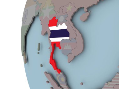 Tayland siyasi dünya üzerinde katıştırılmış bayrak ile. 3D çizim.