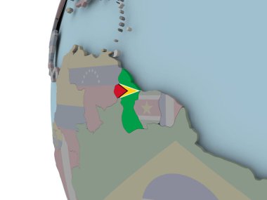 Guyana siyasi dünya üzerinde katıştırılmış bayrak ile. 3D çizim.