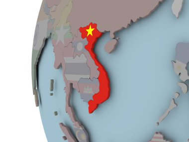 Vietnam siyasi dünya üzerinde katıştırılmış bayrak ile. 3D çizim.